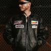 Street Photoshoot 2026 J Balvin Spider Web Black Leather Racing Jacket Shop now