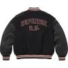 Supreme Fall Winter 2026 N.Y. Captains Black Wool Leather Varsity Jacket On Sale