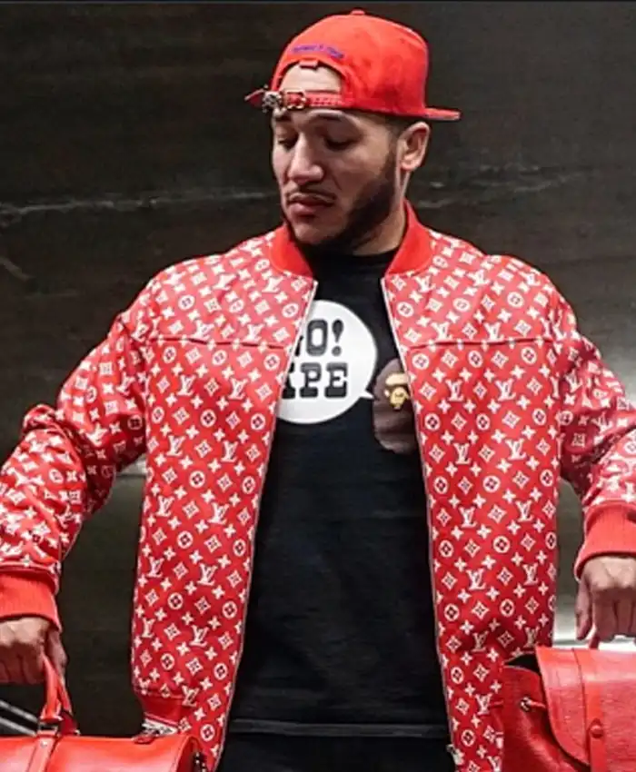 Supreme LV Pattern Red Leather Bomber Jacket