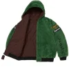 Supreme Vanson POPEYE FW26 Skull Graphic Leather Reversible Quilted Hooded Jacket Green Front