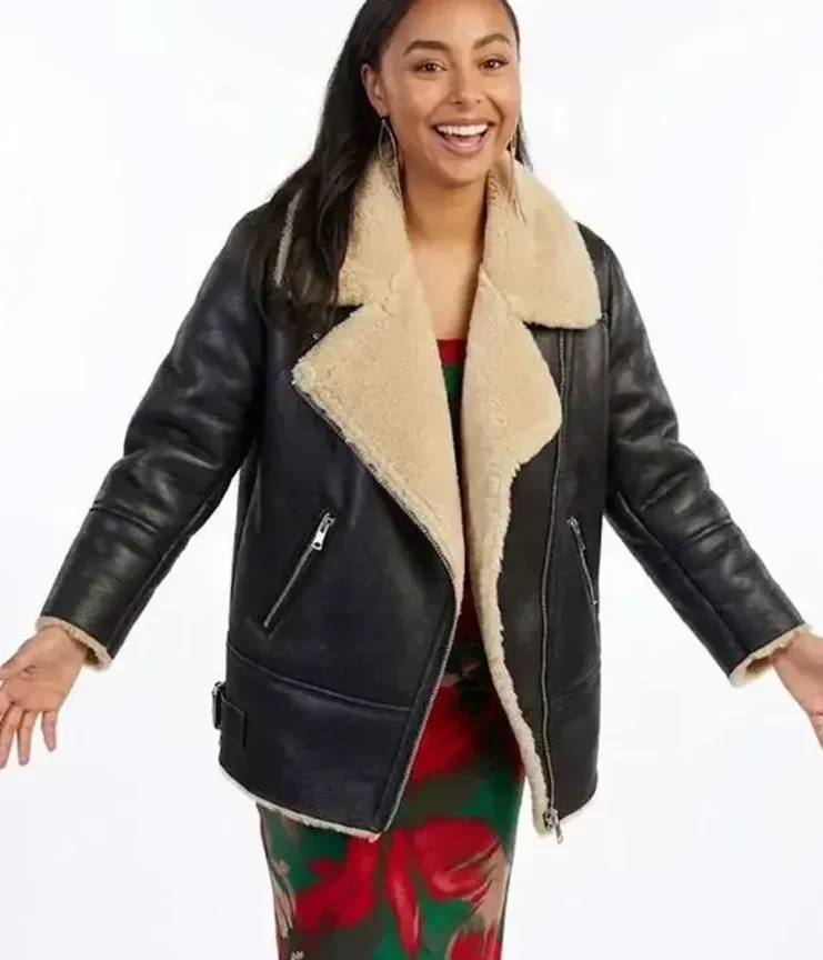 Ted Lasso S04 Abbie Hern Black Shearling Leather Jacket