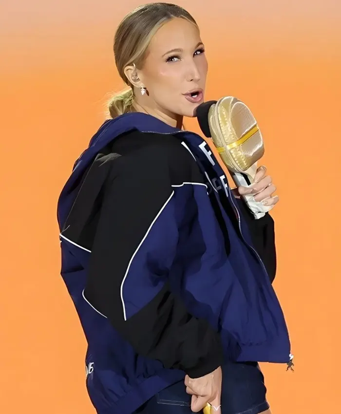 The 83rd Annual Golden Globe Awards 2026 Nikki Glaser Blue and Black Marty Supreme Jacket