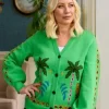 The Great Celebrity Pottery Throw Down Denise Van Outen Palm Trees Leopard Graphics Green Cardigan