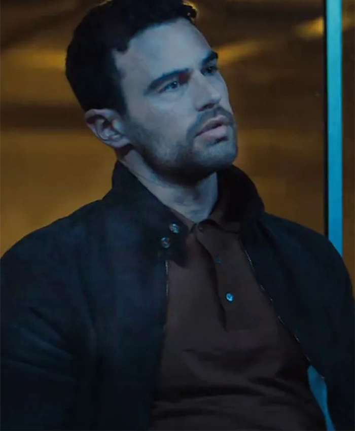 Theo James TV Series The Gentlemen 2026 Eddie Horniman Brown Suede Leather Jacket