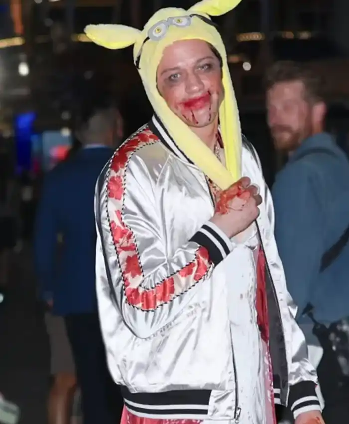 Tommy Karate Pete Davidson White Satin Bomber Jacket On Sale