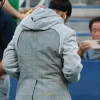US Open 2026 Naomi Osaka Grey Plaid Hooded Blazer with Fleece Sleeves Back View
