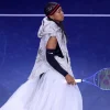US Open 2026 Naomi Osaka Off-White Patches Custom Hooded Gown Side View