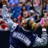 US Open 2026 Serena Williams Nike Navy and Sliver Zip-up Bomber Jacket Back View