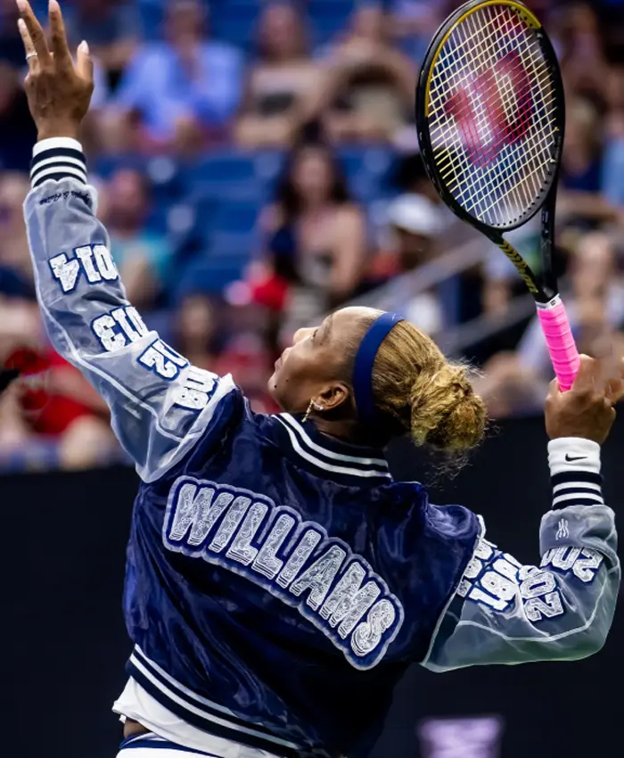 US Open 2026 Serena Williams Nike Navy and Sliver Zip-up Bomber Jacket Back View