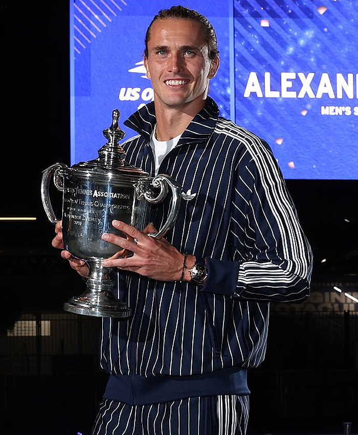 US Open Tennis Championship New York City 2026 Alexander Zverev Navy Blue Striped Track Jacket