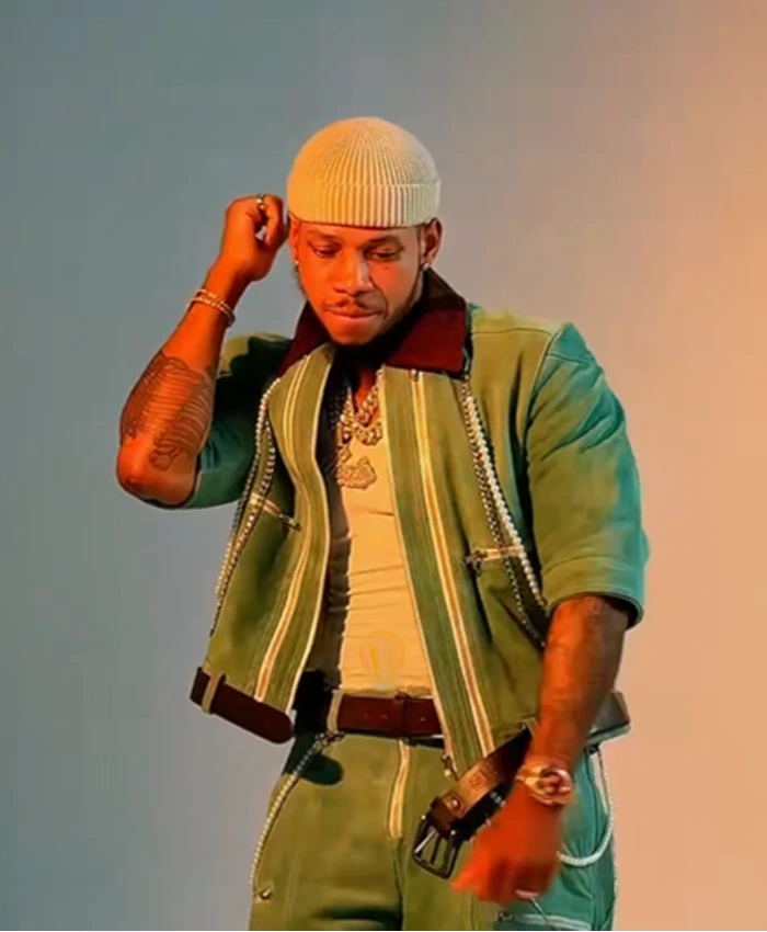 Vedo Song Album Wassup Green Leather Short Sleeves Jacket Front View