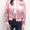 Von Dutch Pink Satin Bomber Jacket
