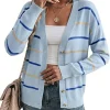 Women Sidefeel Striped Cropped Cardigan Light Blue