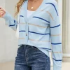 Women Sidefeel Striped Cropped V-Neck Button Down Cardigan Swaeters Light Blue Side