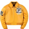 Women’s 48 Anniversary Pelle Pelle American Bruiser Yellow Cropped Leather Bomber Jacket