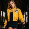 Women’s 48 Anniversary Pelle Pelle American Bruiser Yellow Cropped Leather Bomber Jacket Front