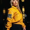 Women’s 48 Anniversary Pelle Pelle American Bruiser Yellow Cropped Leather Bomber Jacket Side View