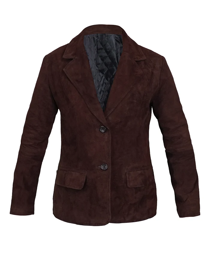 Womens Brown Suede Leather Blazer