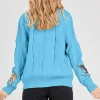 Women's Chouyatou Cable Knit V-Neck Button Down Embroidery Cardigan Blue Back