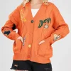 Women's Chouyatou Cable Knit V-Neck Button Down Embroidery Cardigan Front