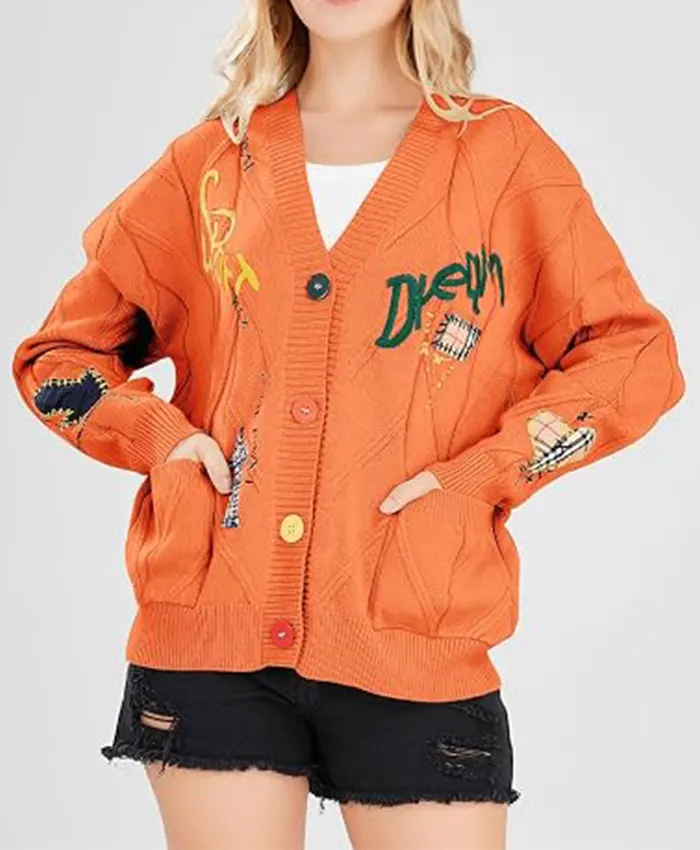 Women's Chouyatou Cable Knit V-Neck Button Down Embroidery Cardigan Front