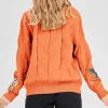 Women's Chouyatou Cable Knit V-Neck Button Down Embroidery Cardigan Orange Back
