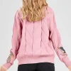 Women's Chouyatou Cable Knit V-Neck Button Down Embroidery Cardigan Pink Back