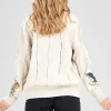 Women's Chouyatou Cable Knit V-Neck Button Down Embroidery Cardigan White Back