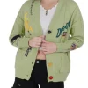 Women's Chouyatou Cable Knit V-Neck Button Down Embroidery Green Cardigan