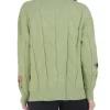 Women's Chouyatou Cable Knit V-Neck Button Down Embroidery Green Cardigan Back View