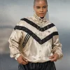 Adidas Originals x Asos Gold Satin Track Bomber Jacket With Lace Detail Front