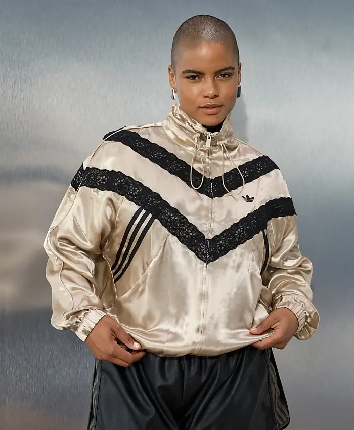 Adidas Originals x Asos Gold Satin Track Bomber Jacket With Lace Detail Front