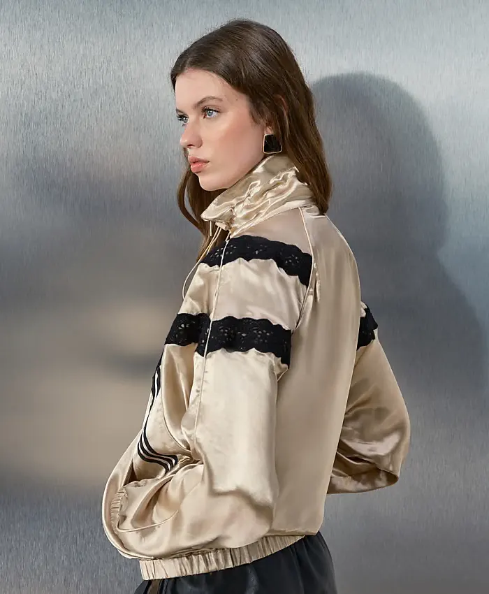 Adidas Originals x Asos Gold Satin Track Bomber Jacket With Lace Detail Side View