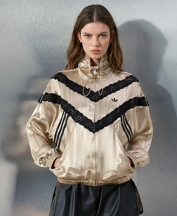 Adidas Originals x Asos Gold Satin Track Bomber Jacket With Lace Detail
