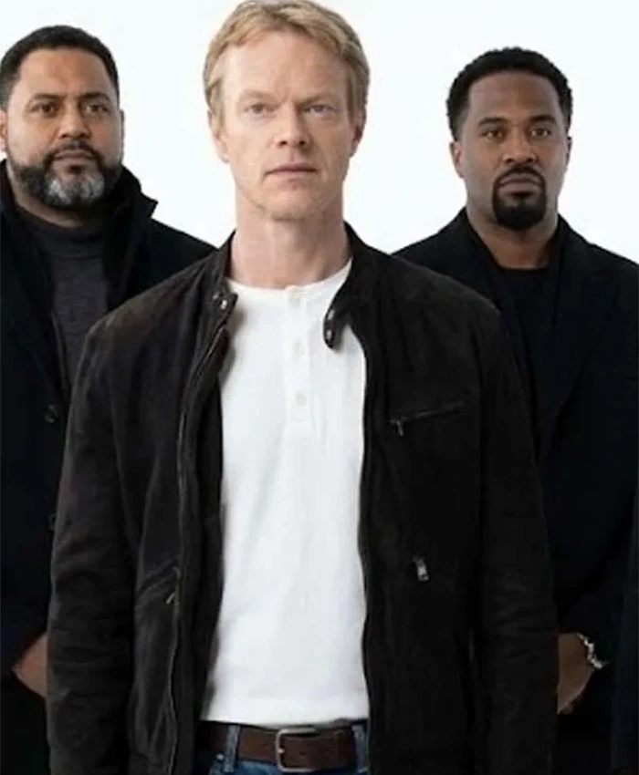 Alfie Allen TV Series The Institute 2026 Nolan Reeves Black Suede Jacket