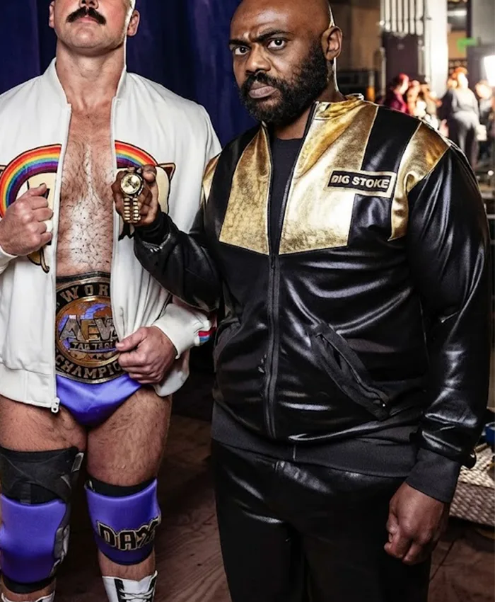 All Elite Wrestling 2026 Stokely Hathaway Black and Gold Leather Bomber Jacket