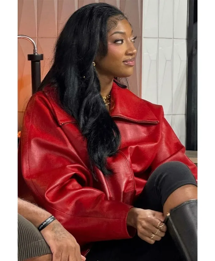 Atlanta Falcons Mercedes-Benz Stadium 2026 Angel Reese Red Leather Jacket