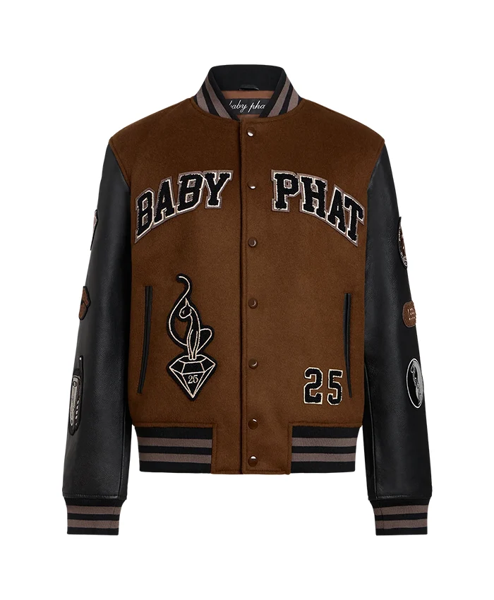 Baby Phat Anniversary Varsity Jacket Brown and Black