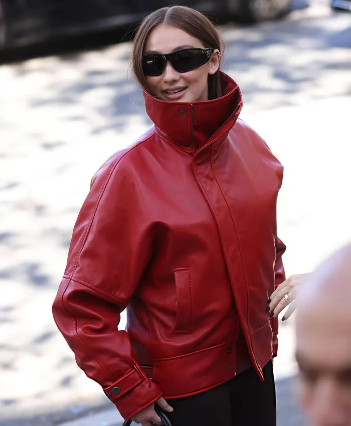 Balenciaga Paris Fashion Week Show Lola Tung Red Leather Jacket