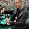 Bang Chan Aston Martin F1 Black Leather Biker Jacket On Sale Side