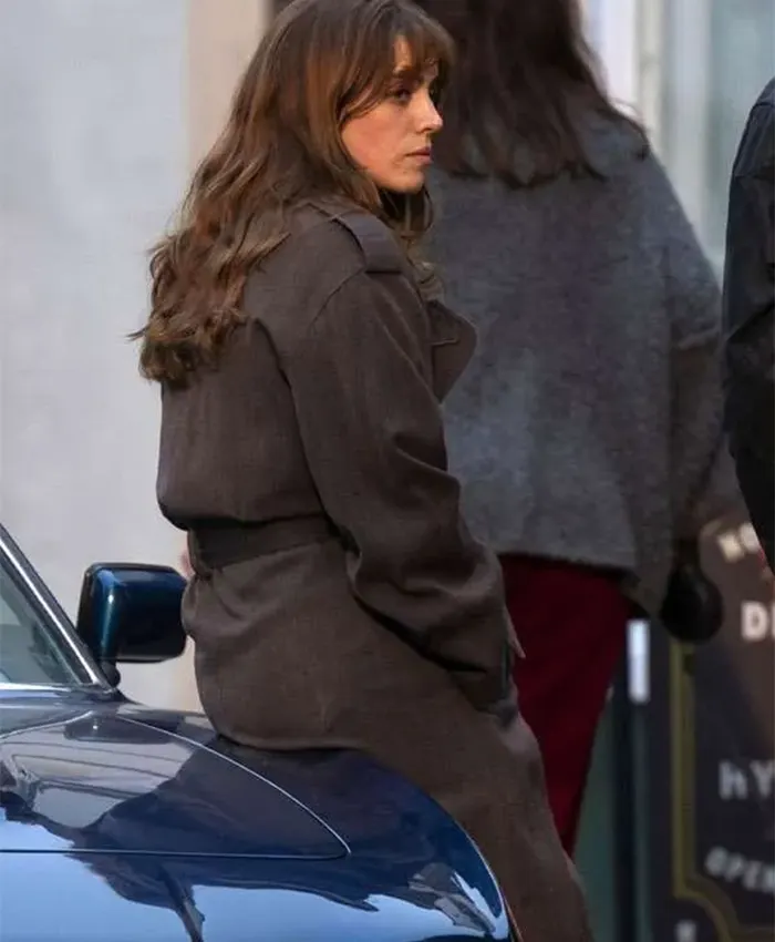 Bella Maclean TV Series Rivals 2026 Taggie O’Hara Grey Wool Trench Coat Back