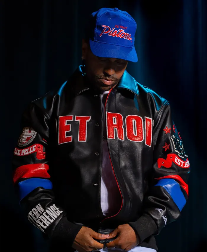 Big-Sean-Detroit-Pistons-x-Pelle-Pelle-leather-Bomber-Jacket