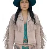 Brynn Godenir TV Series Heartland 2026 Winn Becker Studded Beige Fringe Suede Jacket