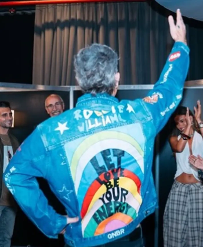 Buenos Aires Honorary Guest Robbie Williams Let Be Love Your Energy Blue Jacket Back
