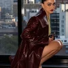 Buy Mika Abdalla Burgundy Crocodile Pattern Leather Coat On Sale