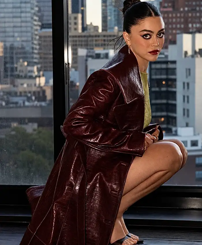 Buy Mika Abdalla Burgundy Crocodile Pattern Leather Coat On Sale