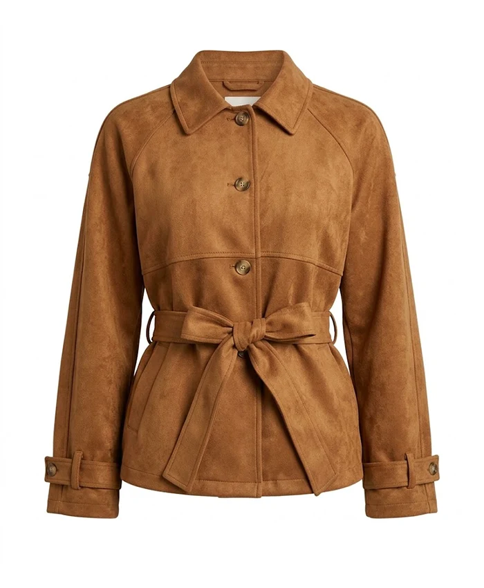 Buy now Haley Fox Brown Suede Belted Jacket On Sale