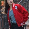 Cailee Spaeny Movie Deep Cuts 2026 Red Satin Bomber Jacket