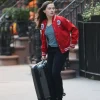 Cailee Spaeny Movie Deep Cuts 2026 Red Satin Bomber Jacket For Sale