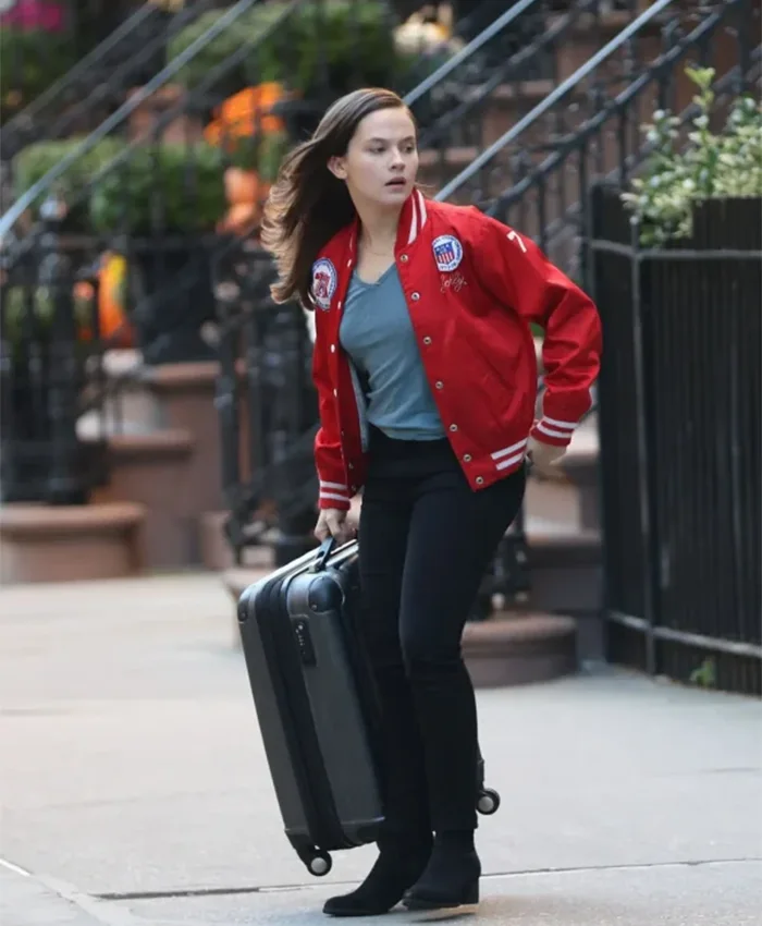 Cailee Spaeny Movie Deep Cuts 2026 Red Satin Bomber Jacket For Sale